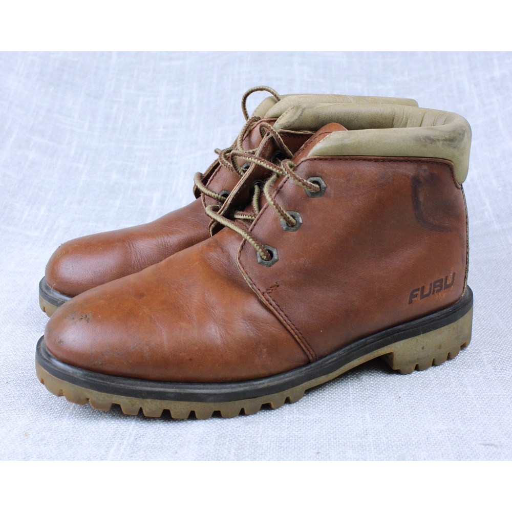 FUBU Vintage Brown Leather Chukka Ankle Boots Mens 5.5 Work Streetwear 8061042